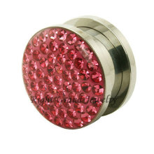 Unique Body Jewelry 316L Steel Pink Crystal 10mm Stone Ear Plug